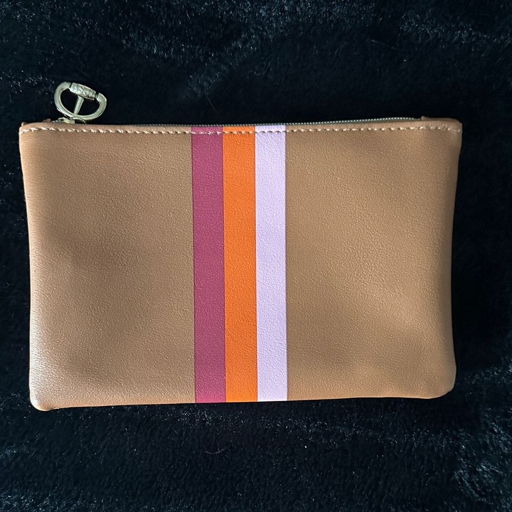 Stylish Tan Clutch with Multicolor Stripes